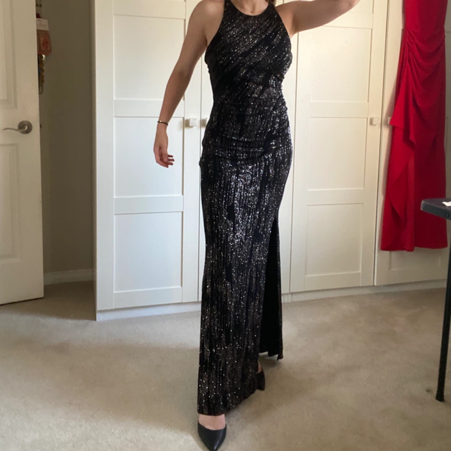 Original Le Château Black Sequin Halter Maxi Dress - photo 3