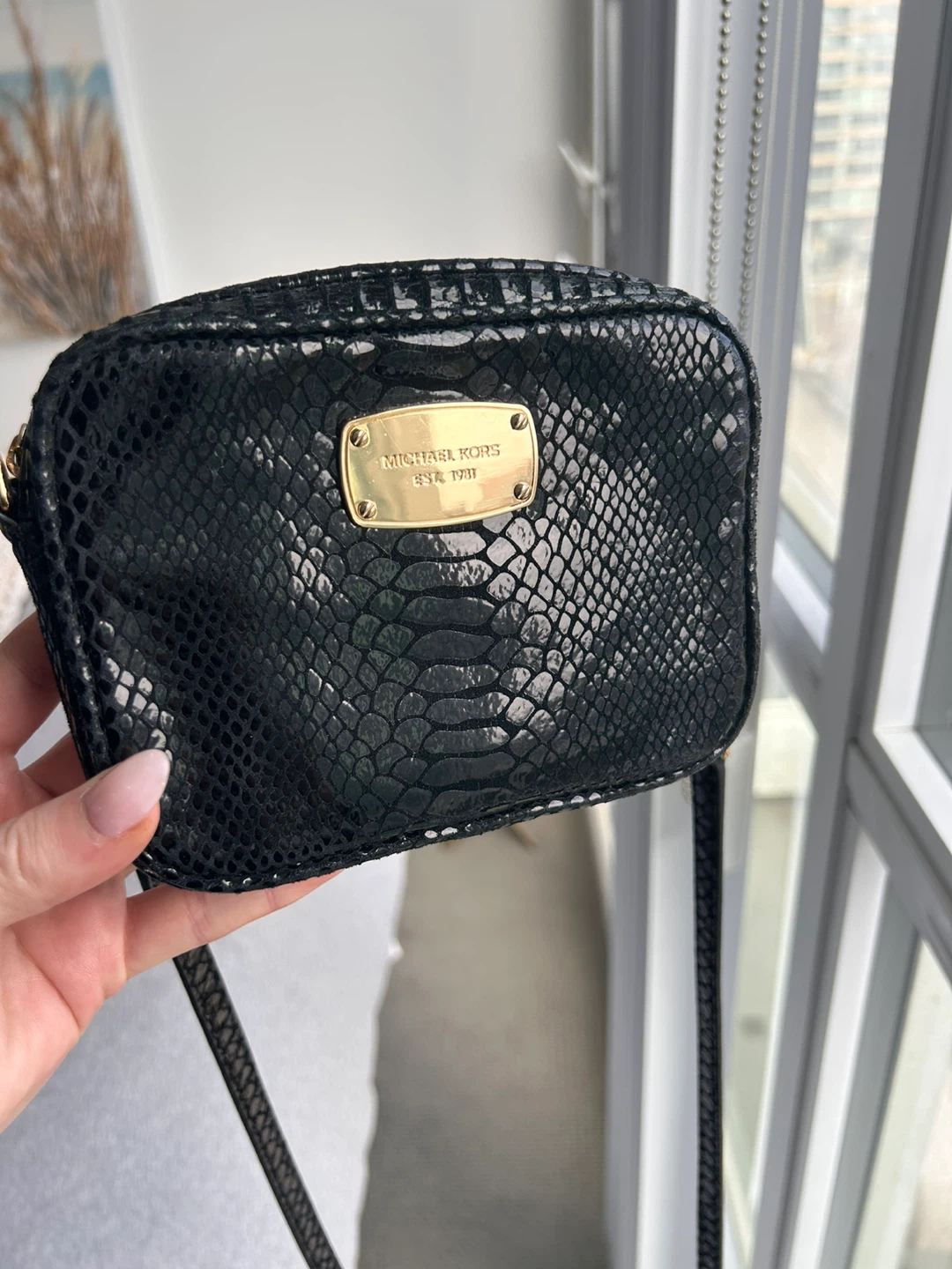 Michael Kors Black Snakeskin Camera Bag