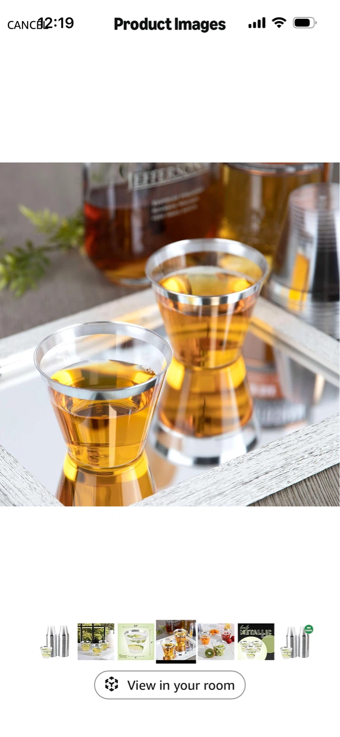 New-Pack of 50 9oz Clear Plastic Cups with Silver Rim