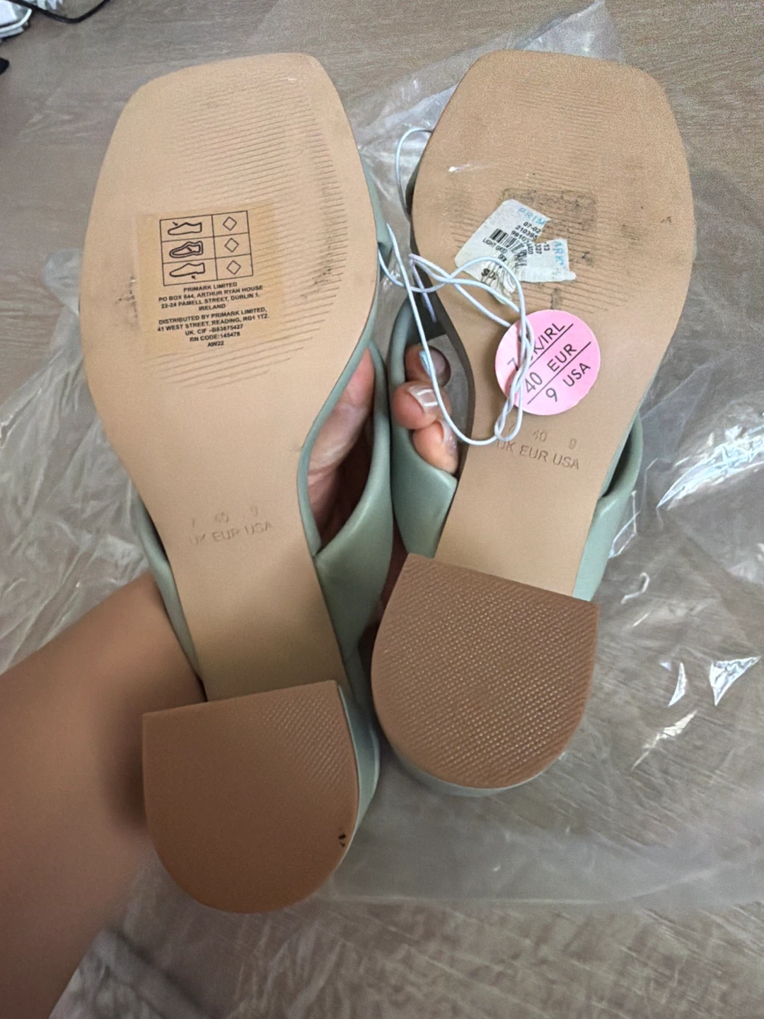 Primark Women's Square Toe Block Heel Mules - Light Green - photo 3