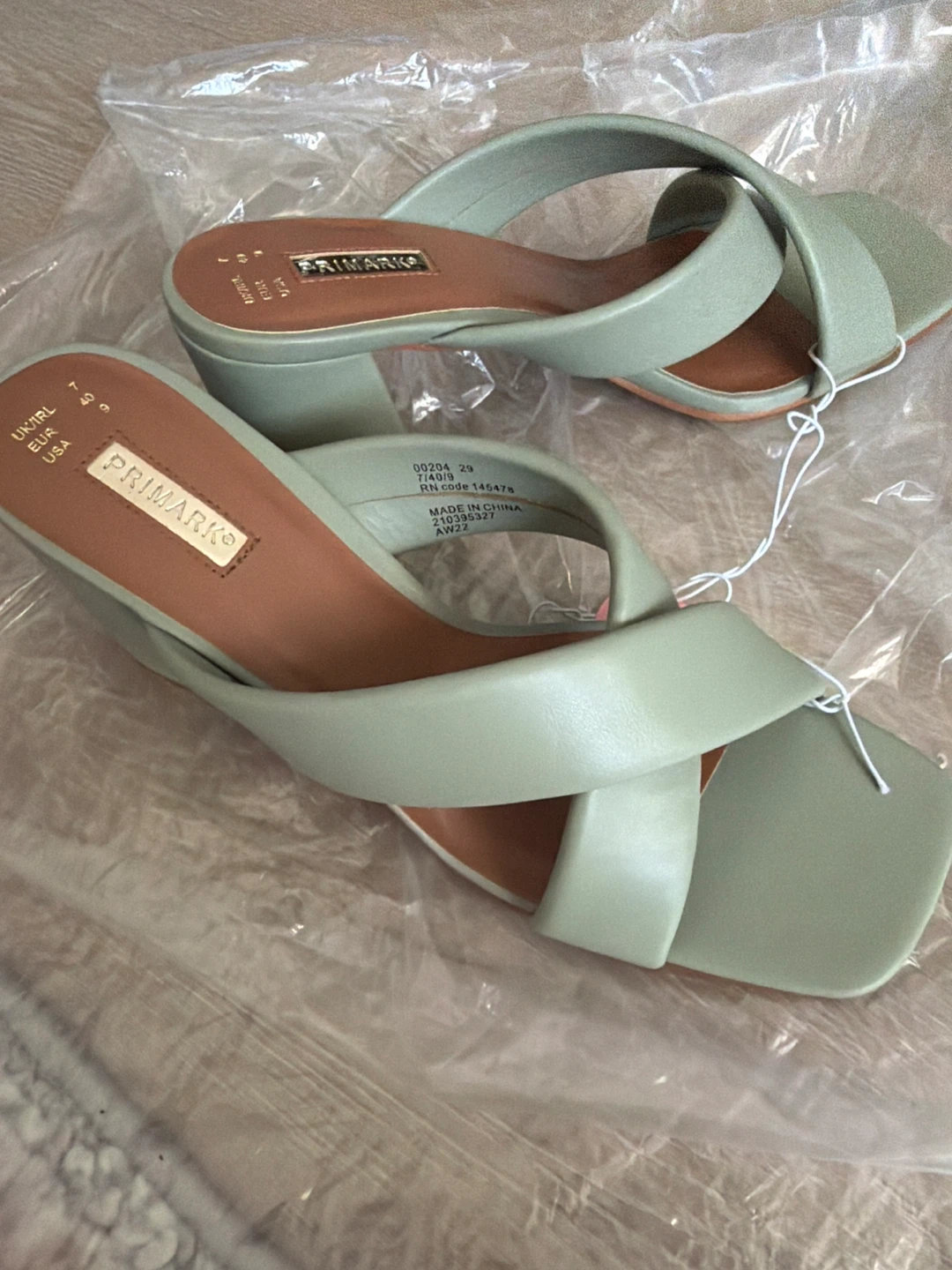 Primark Women's Square Toe Block Heel Mules - Light Green - photo 2