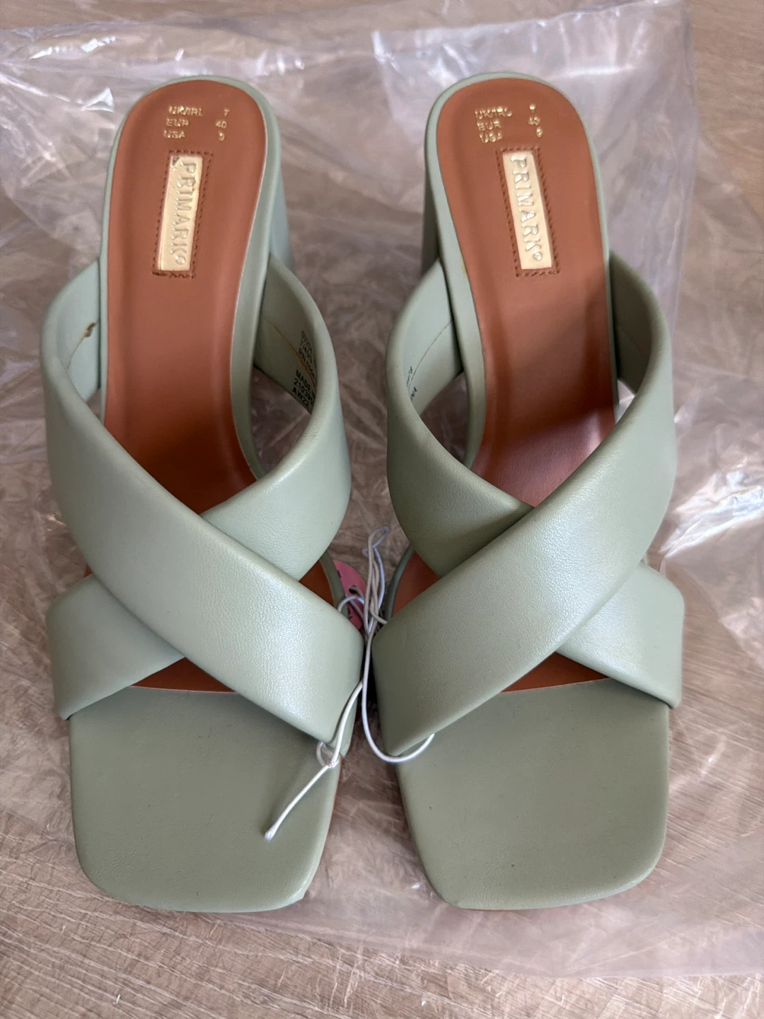 Primark Women's Square Toe Block Heel Mules - Light Green