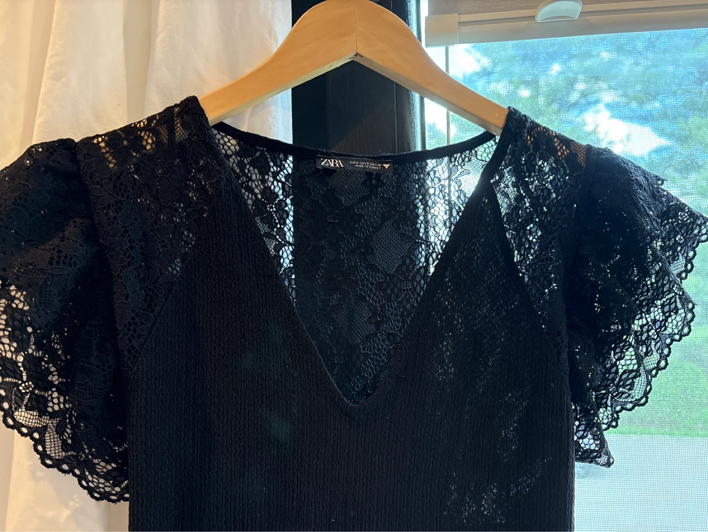 Zara Black Lace Trim Ribbed Mini Dress Size S - photo 3