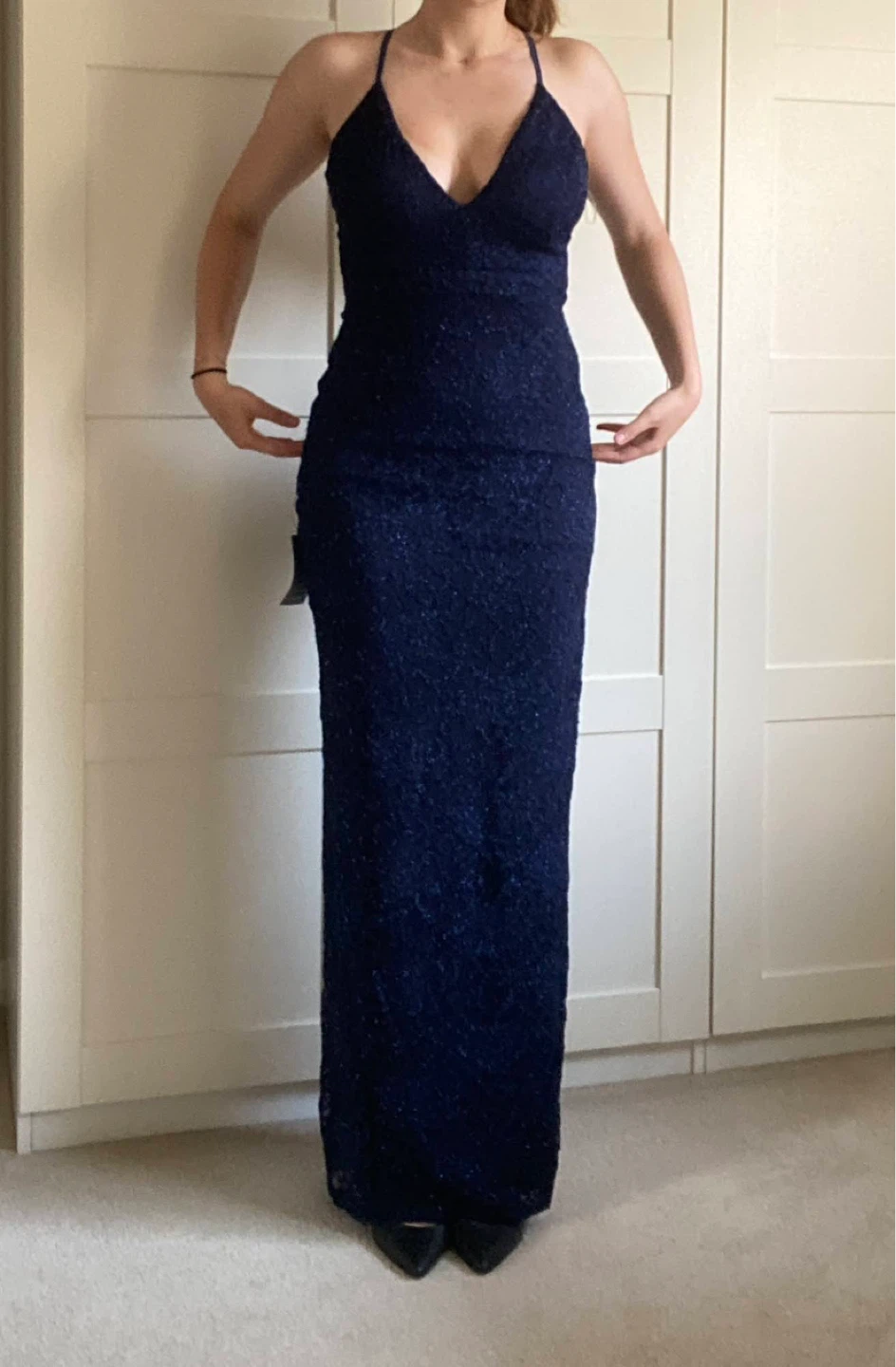 Original Le Chateau Navy Blue Lace Sparkle Gown - photo 4