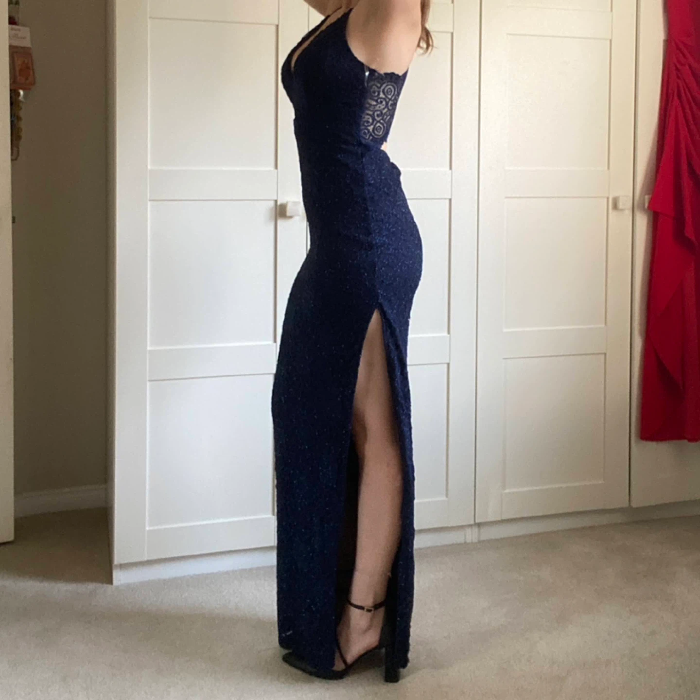 Original Le Chateau Navy Blue Lace Sparkle Gown