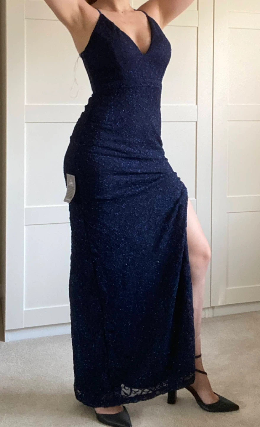 Original Le Chateau Navy Blue Lace Sparkle Gown - photo 2