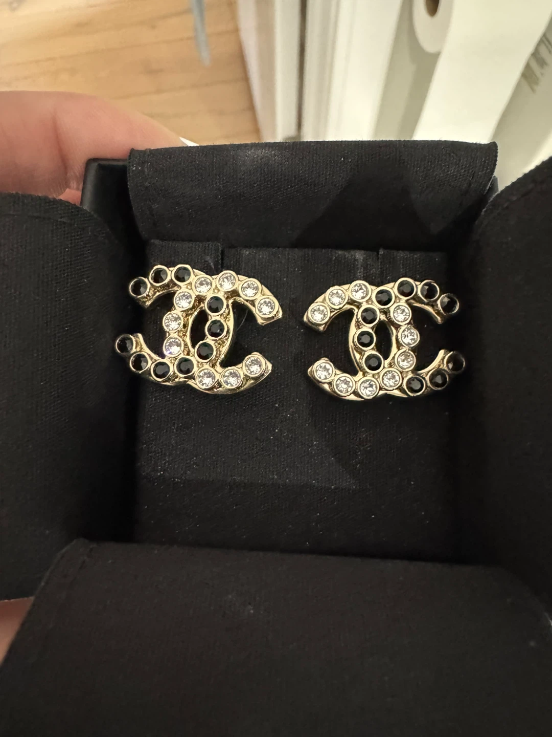 Authentic CC Chanel Crystal and Gold Earrings