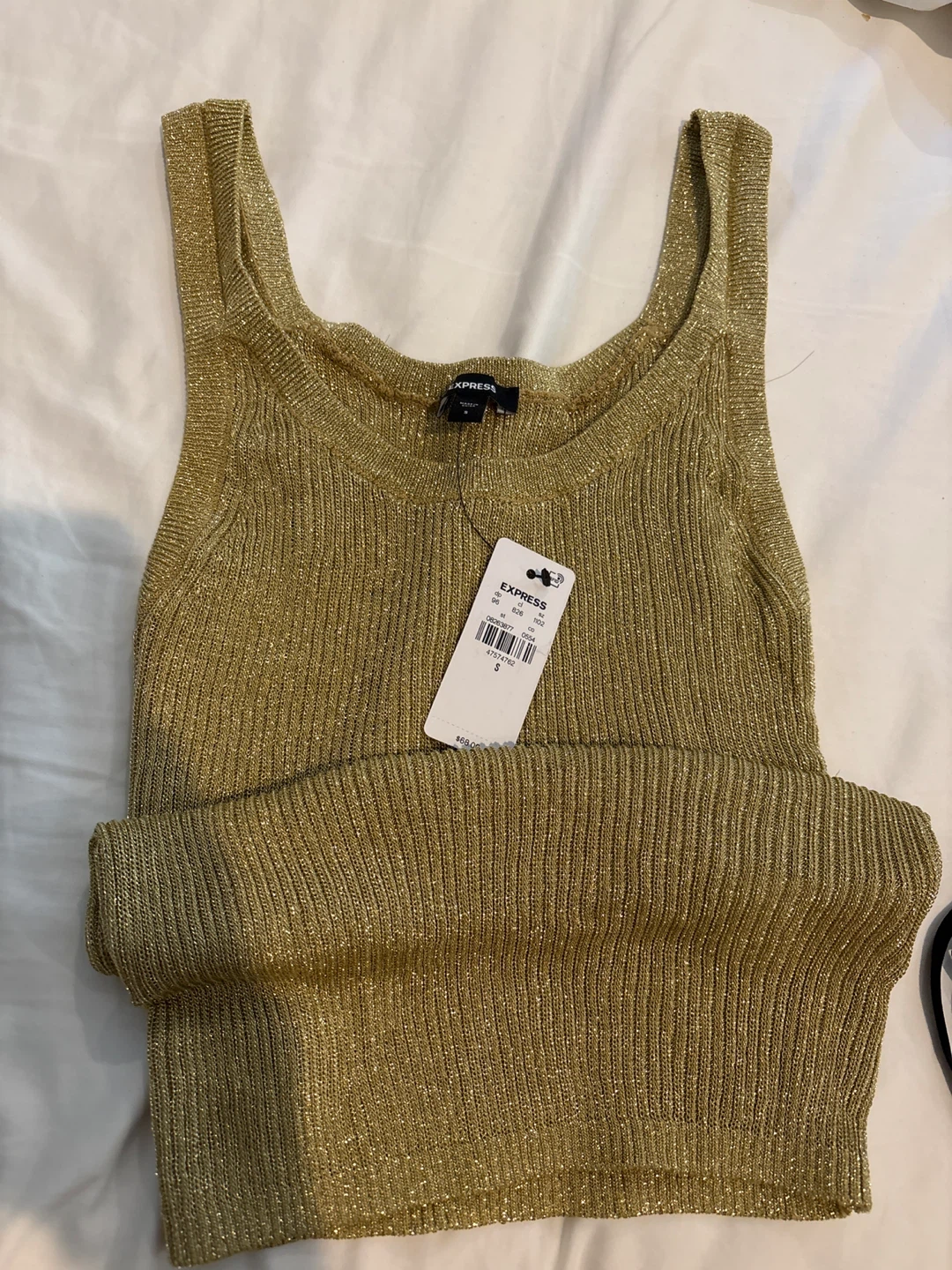 Express Gold Sparkle Ribbed Tank Top - Size S