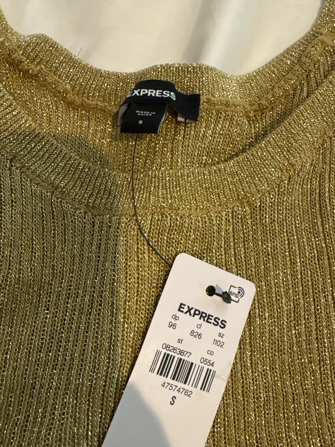 Express Gold Sparkle Ribbed Tank Top - Size S - photo 2