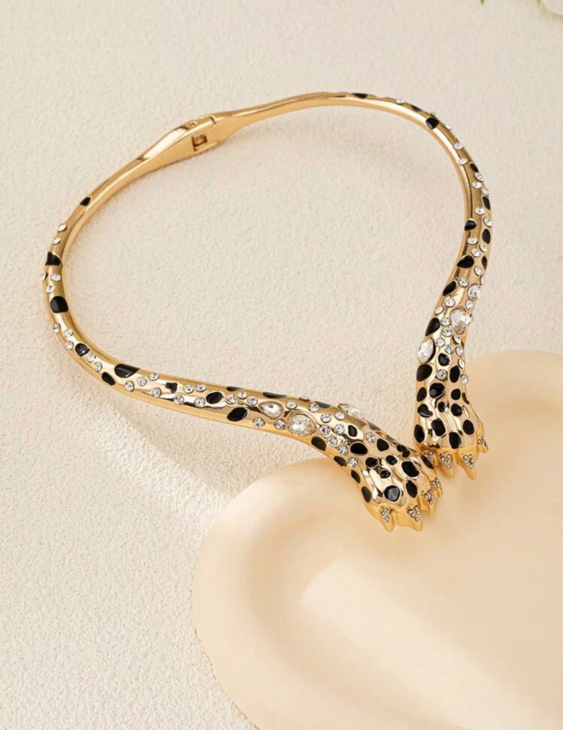 Leopard Print Necklace with Amber Rhinestones, Gold Tone - photo 3