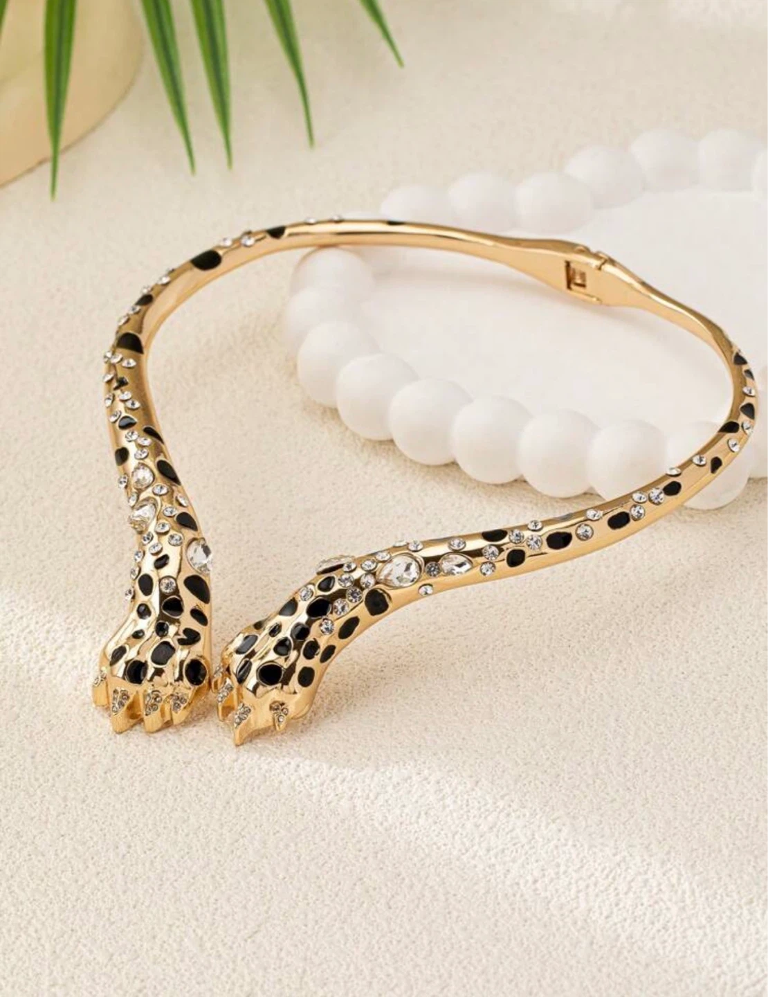 Leopard Print Necklace with Amber Rhinestones, Gold Tone - photo 2