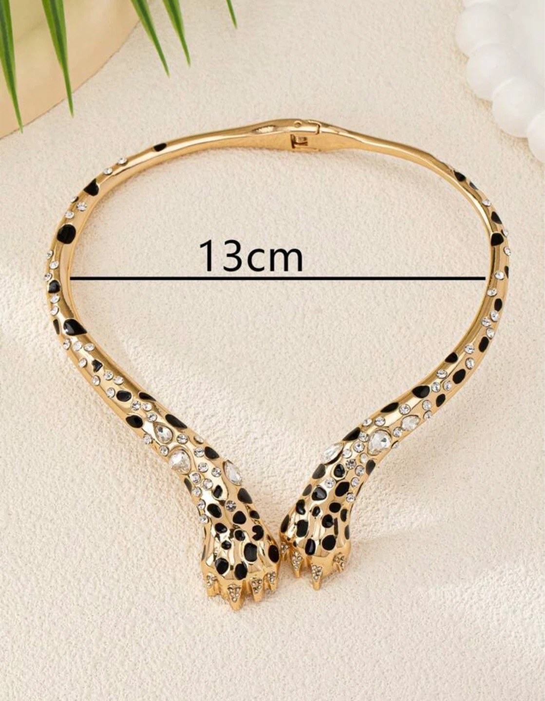 Leopard Print Necklace with Amber Rhinestones, Gold Tone - photo 4