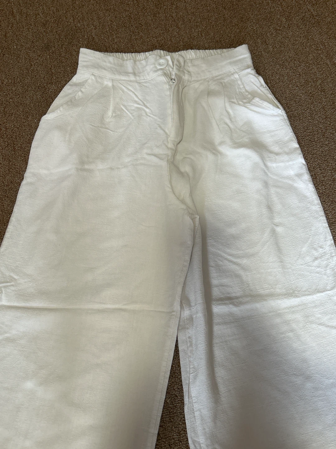 White Wide Leg linen cotton blend pant - photo 2