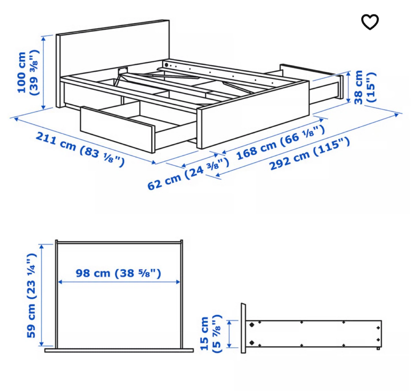 IKEA MALM Queen High Bed Frame with 4 Storage Boxes White - photo 3