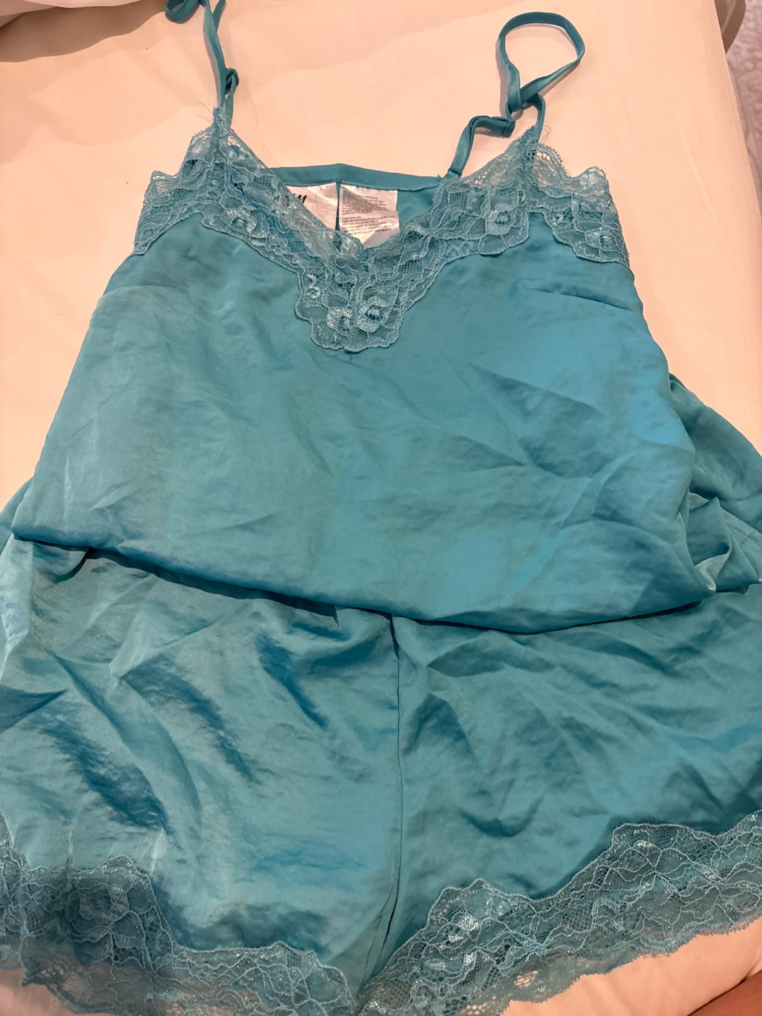 H&M Teal Lace Trim Cami Shorts Pajama Set XS