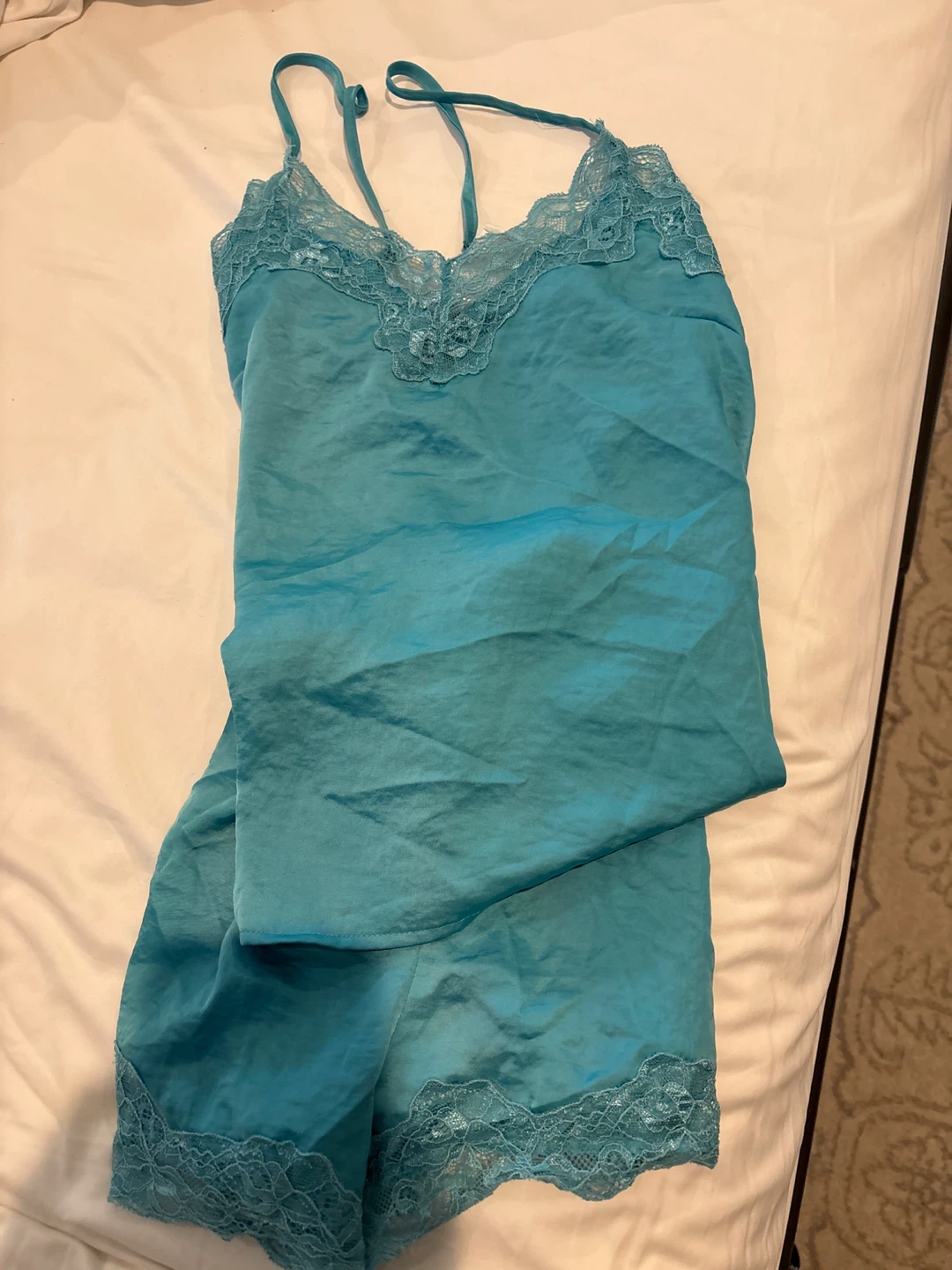 H&M Teal Lace Trim Cami Shorts Pajama Set XS - photo 4