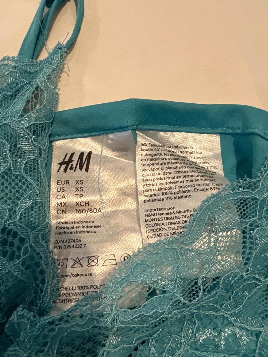 H&M Teal Lace Trim Cami Shorts Pajama Set XS - photo 3