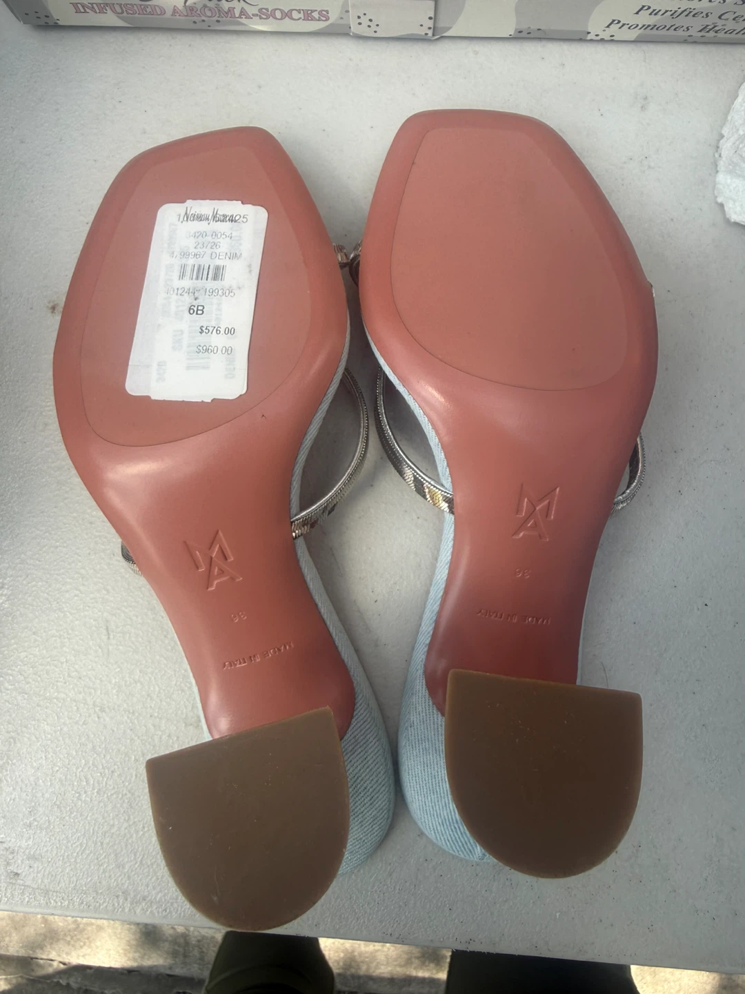 Amina Muaddi Gilda Denim Sandals Size 6 - photo 4