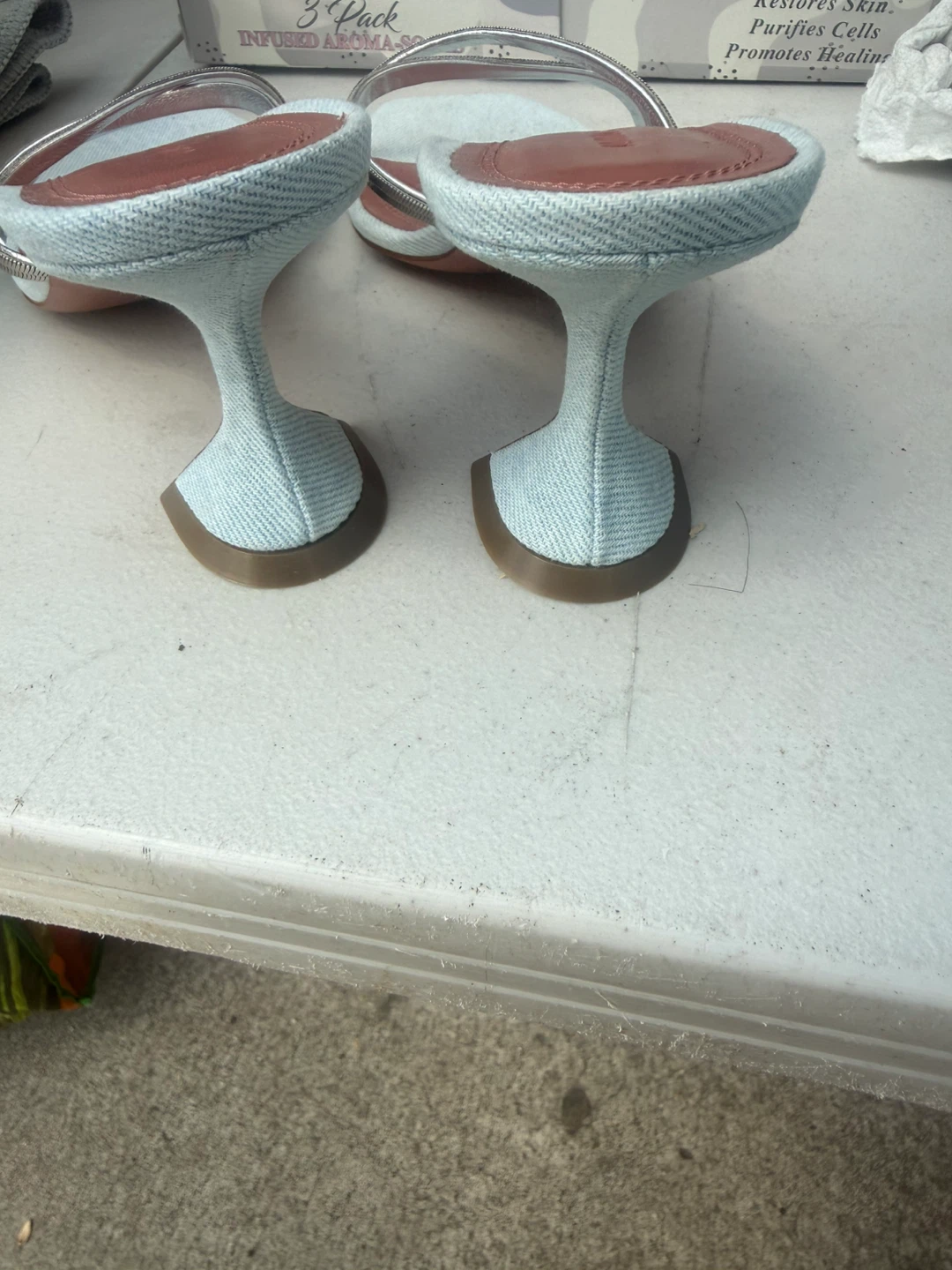 Amina Muaddi Gilda Denim Sandals Size 6 - photo 3