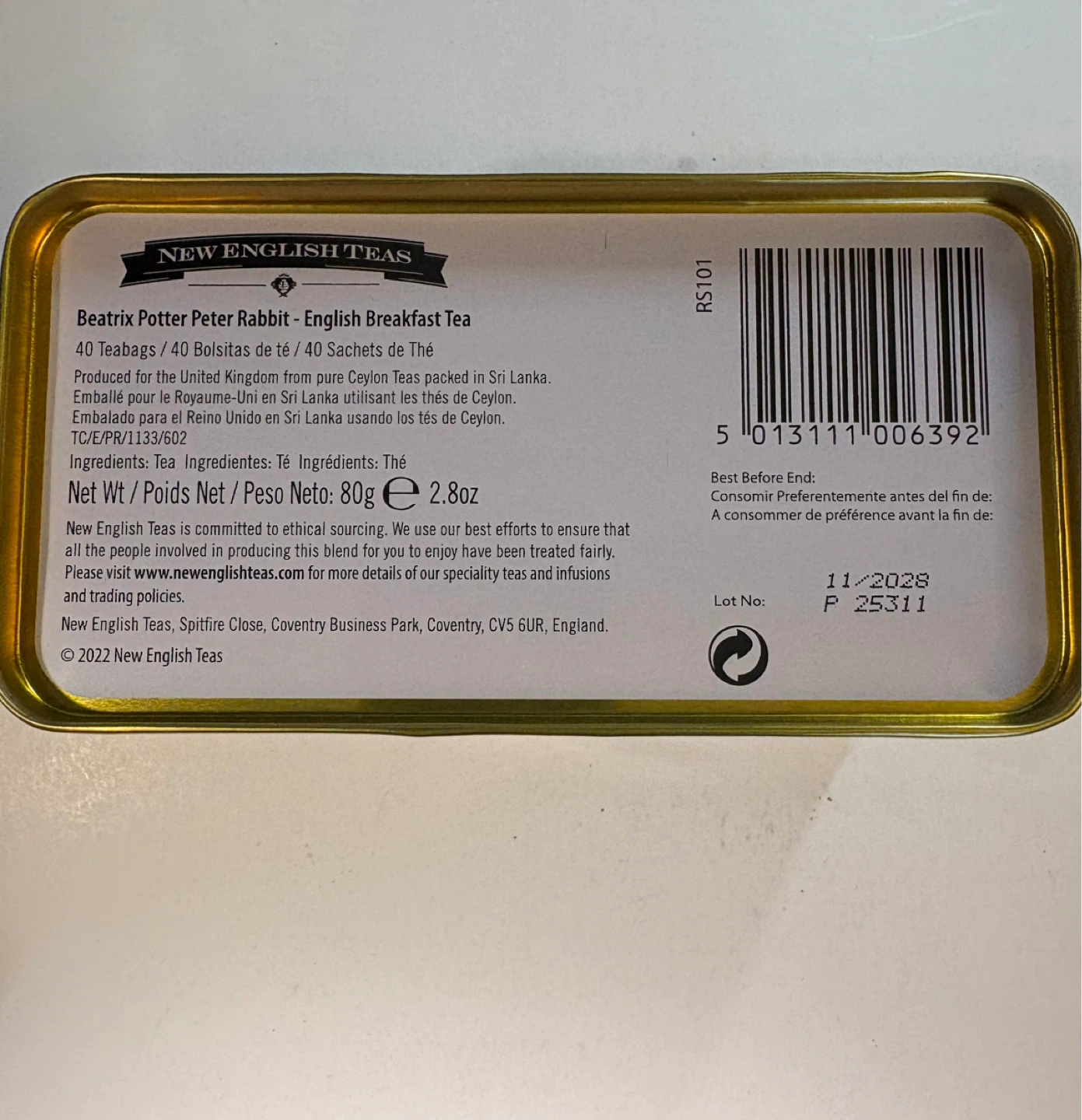New English Teas Peter Rabbit English Breakfast Teabags Tin - photo 4