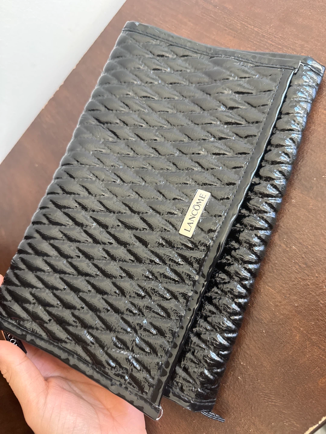 Lancôme Black Quilted Patent Cosmetic Bag / Organizer