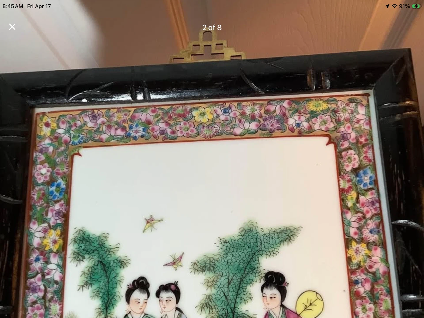 Mid Century Chinese Famille Rose Hd Ptd Porcelain Wall Art 🐞 - photo 2