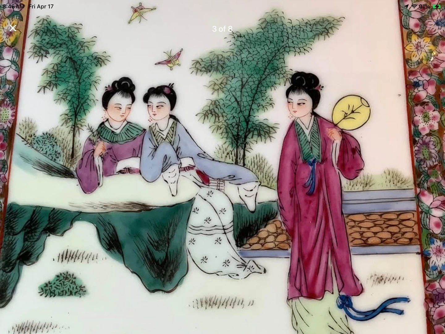 Mid Century Chinese Famille Rose Hd Ptd Porcelain Wall Art 🐞 - photo 3