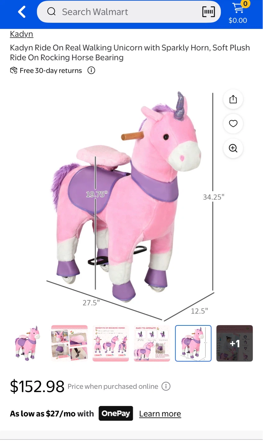 Kadyn Pink Unicorn Real Walking Ride On Toy