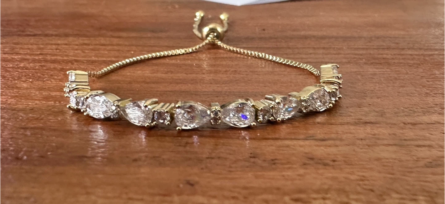 Gold-tone Bolo Bracelet with Clear Stones - photo 2