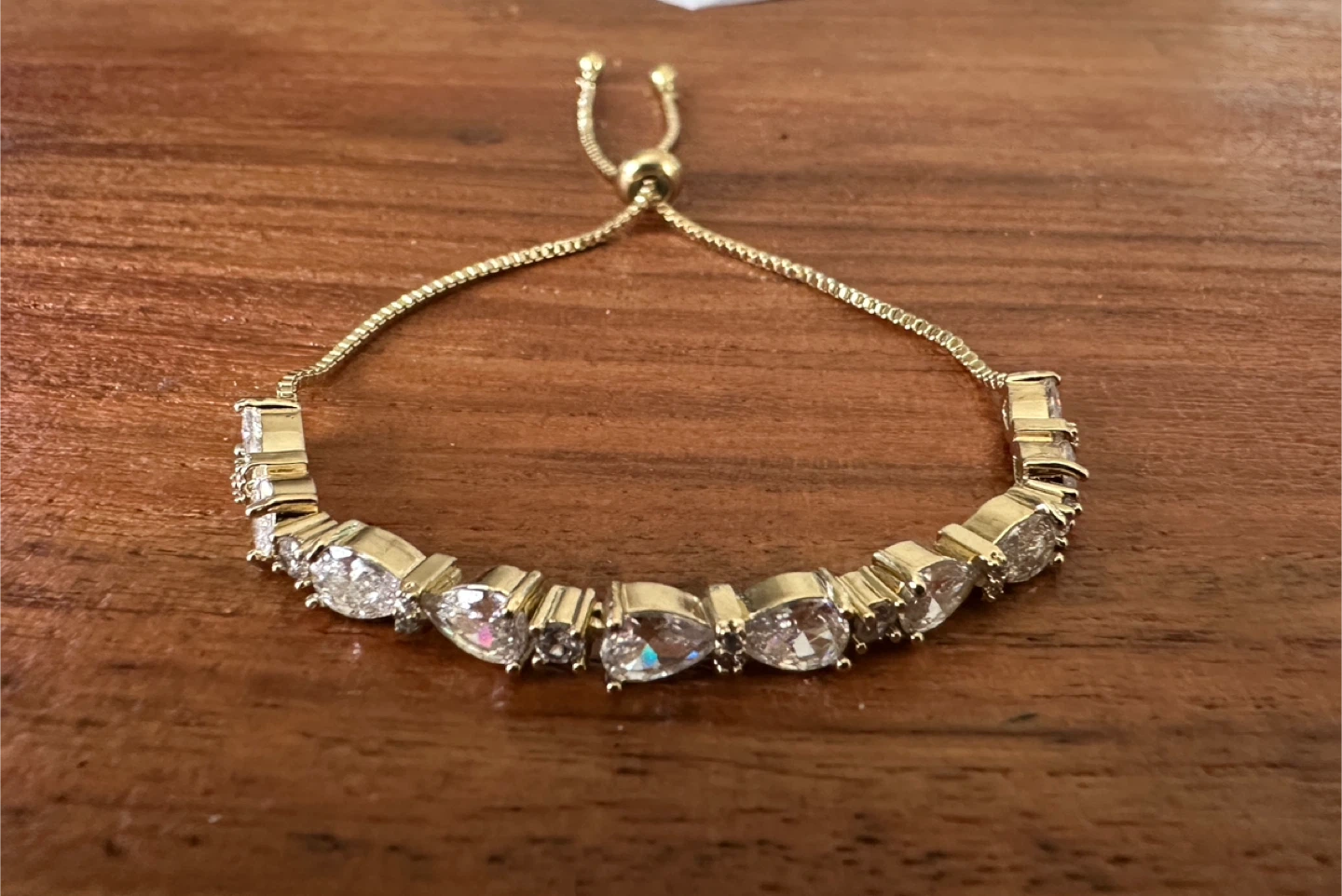 Gold-tone Bolo Bracelet with Clear Stones