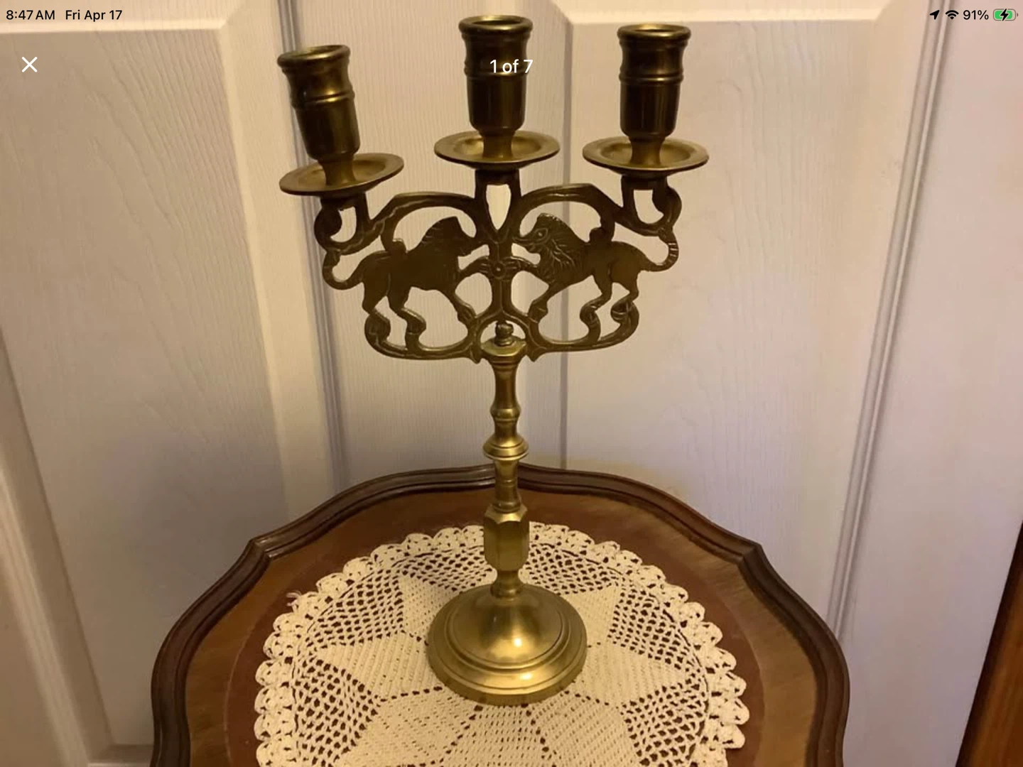 Vtg Judea Sabbath NY Brass Lions Triple Candelabra 🐞