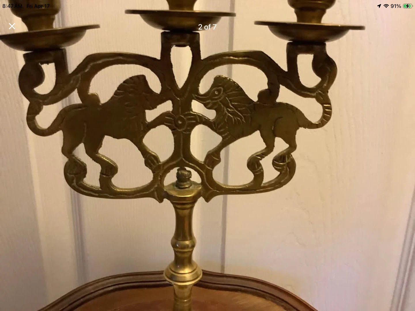 Vtg Judea Sabbath NY Brass Lions Triple Candelabra 🐞 - photo 2