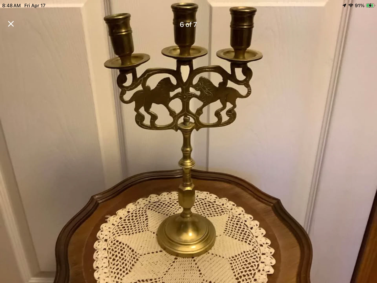 Vtg Judea Sabbath NY Brass Lions Triple Candelabra 🐞 - photo 5