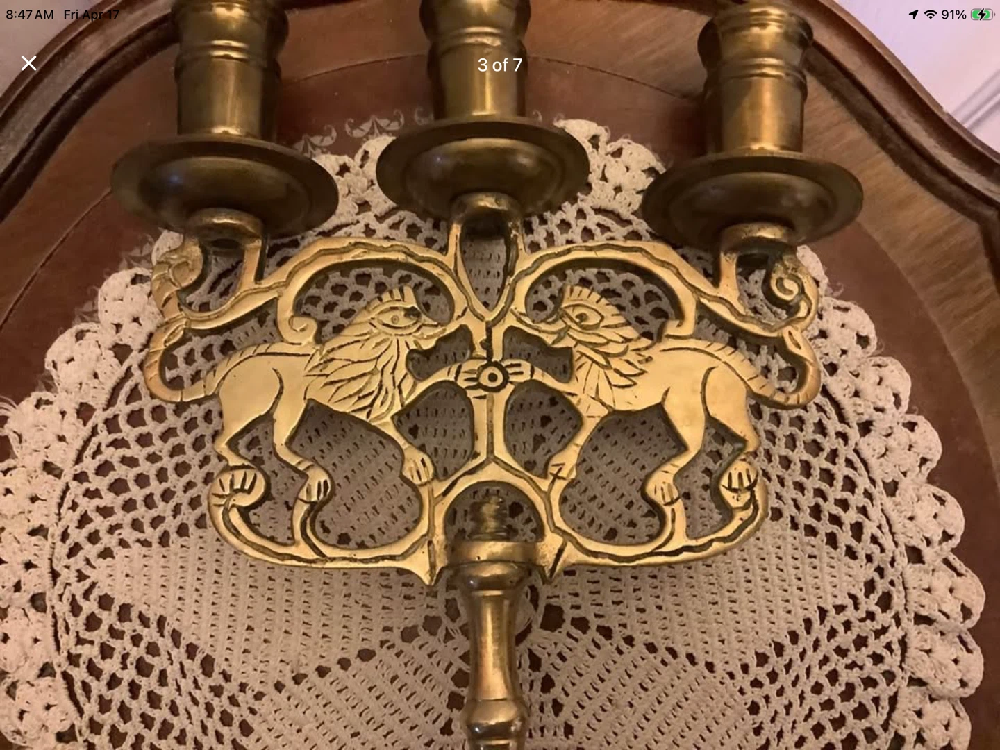 Vtg Judea Sabbath NY Brass Lions Triple Candelabra 🐞 - photo 3