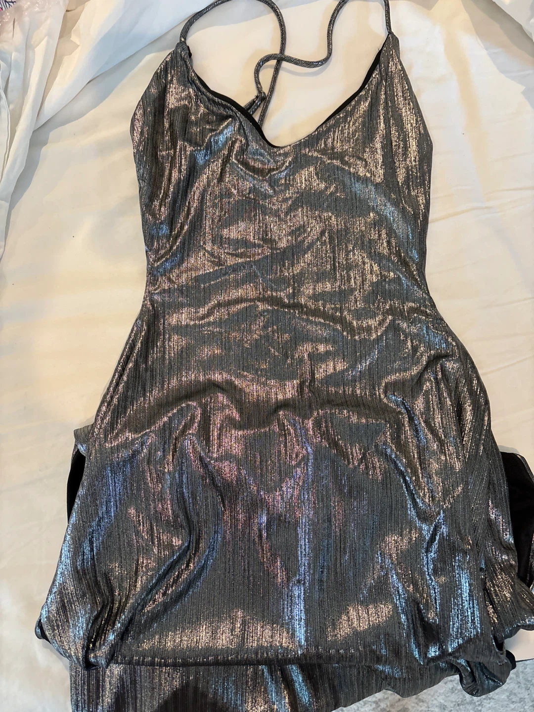 Fashion Nova Metallic Midi Dress Silver Size L