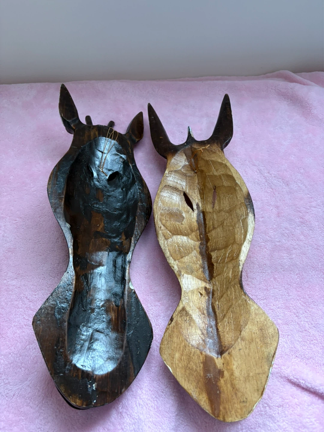 Large Hand Carved Wooden African Masks – 20”x6” (Set of 2) - photo 4