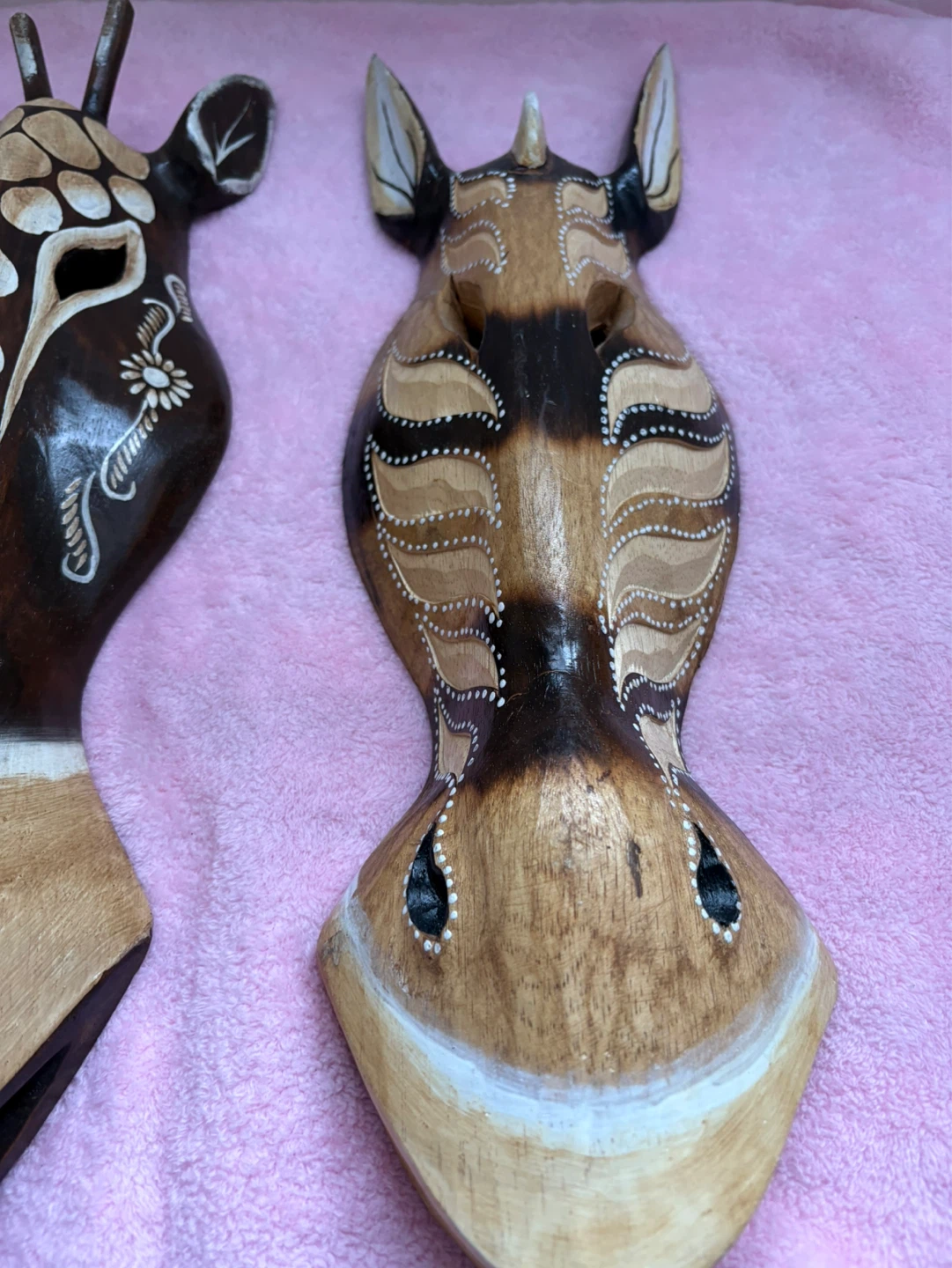 Large Hand Carved Wooden African Masks – 20”x6” (Set of 2) - photo 3