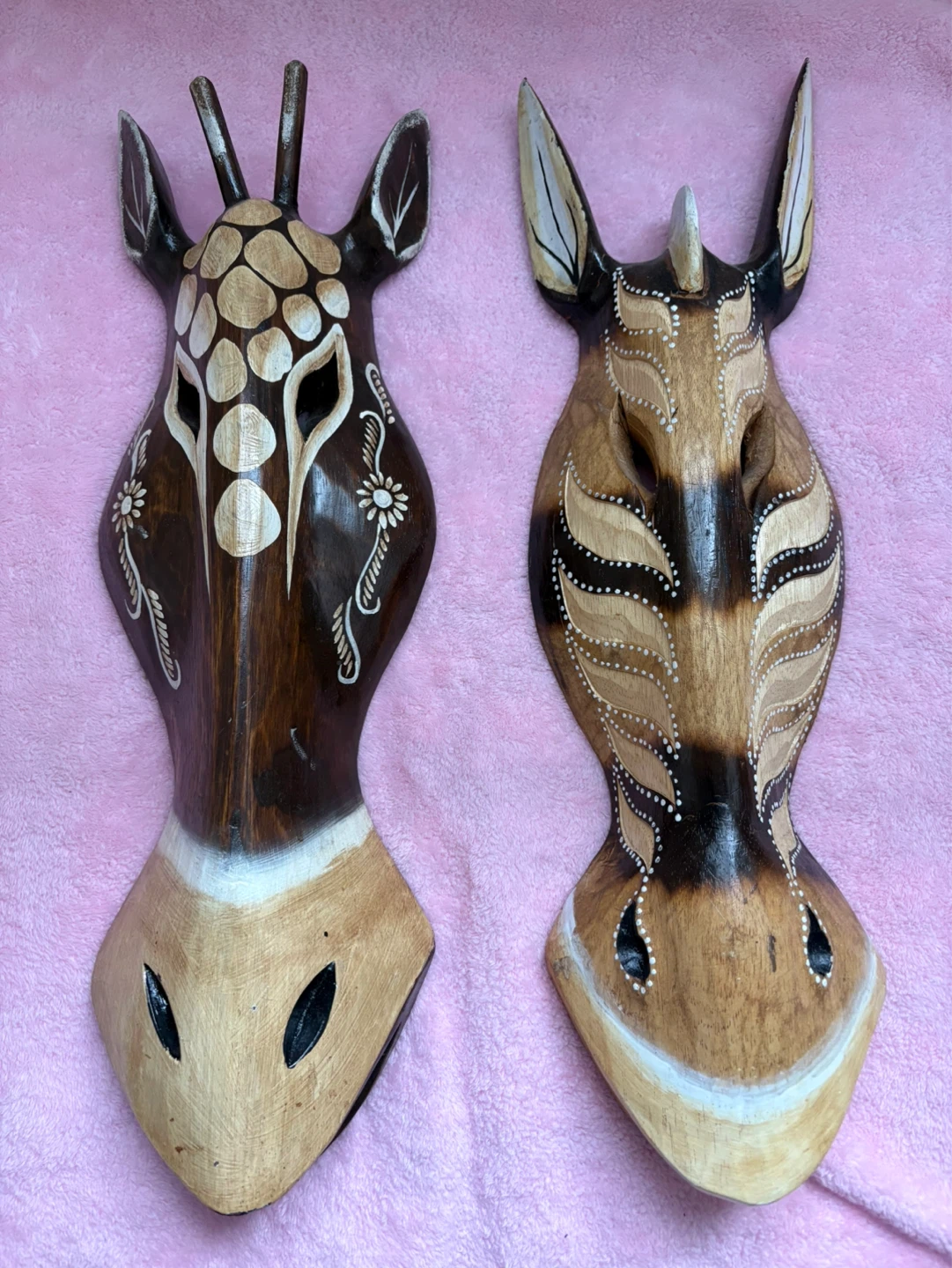Large Hand Carved Wooden African Masks – 20”x6” (Set of 2)