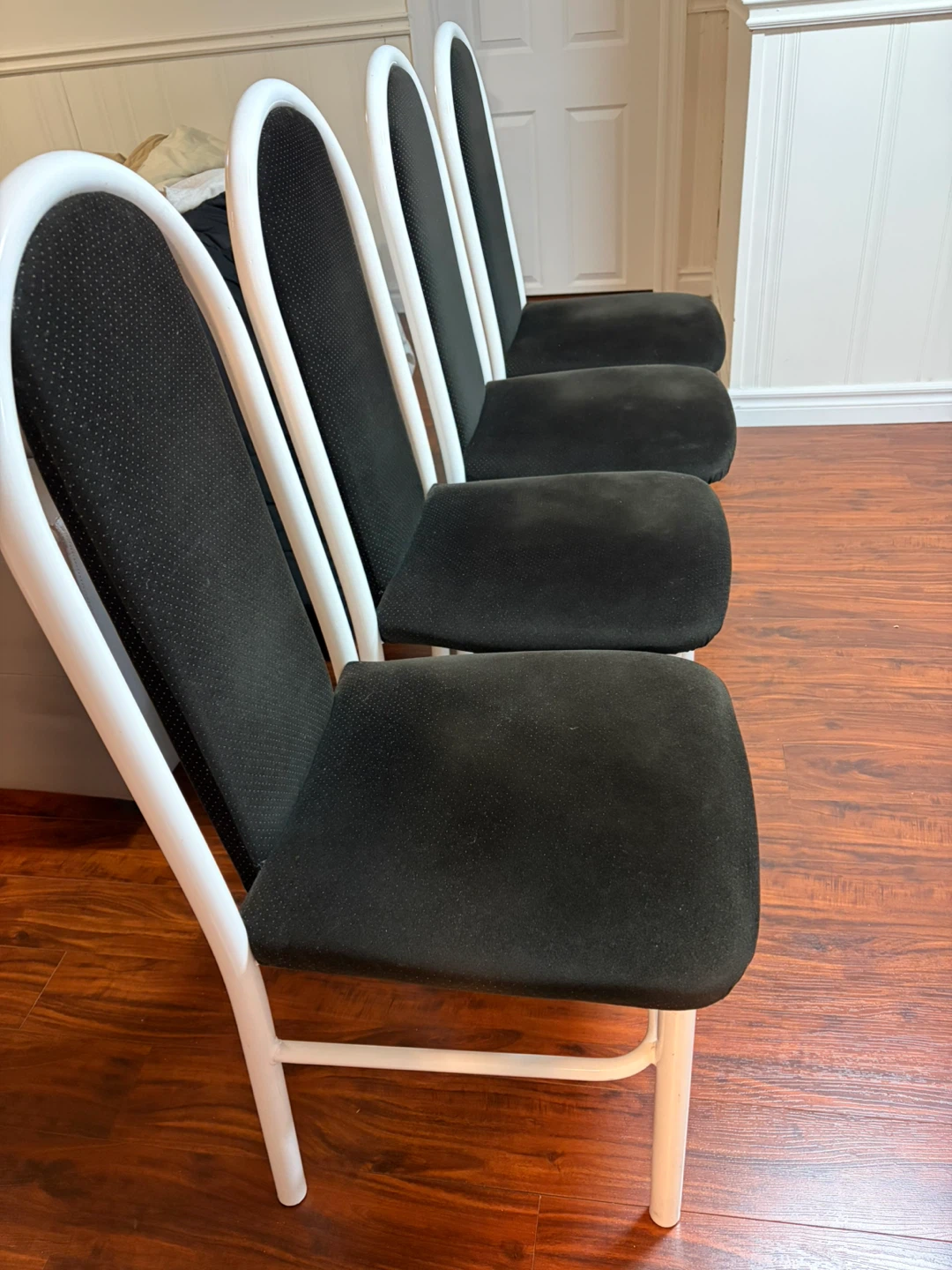 Set of 4 Black Upholstered Chairs with White Metal Frames