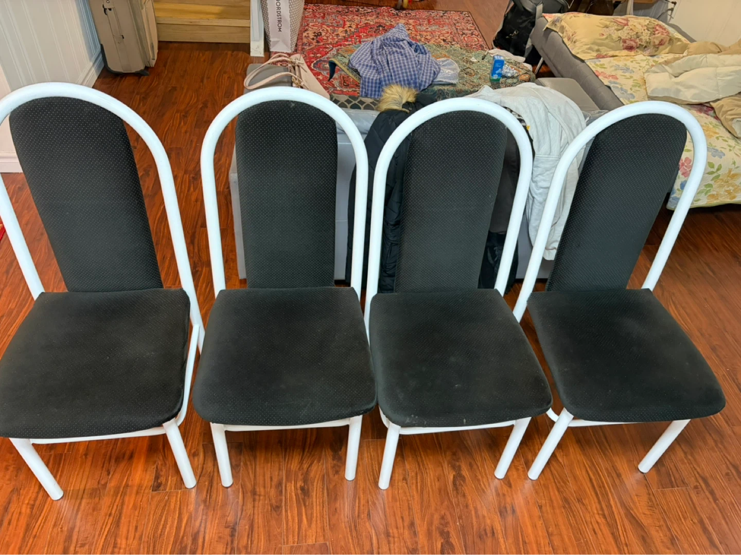 Set of 4 Black Upholstered Chairs with White Metal Frames - photo 2