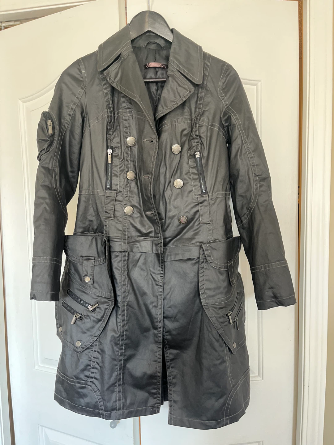 Pierre Cardin Women's Black Leather Trench Coat