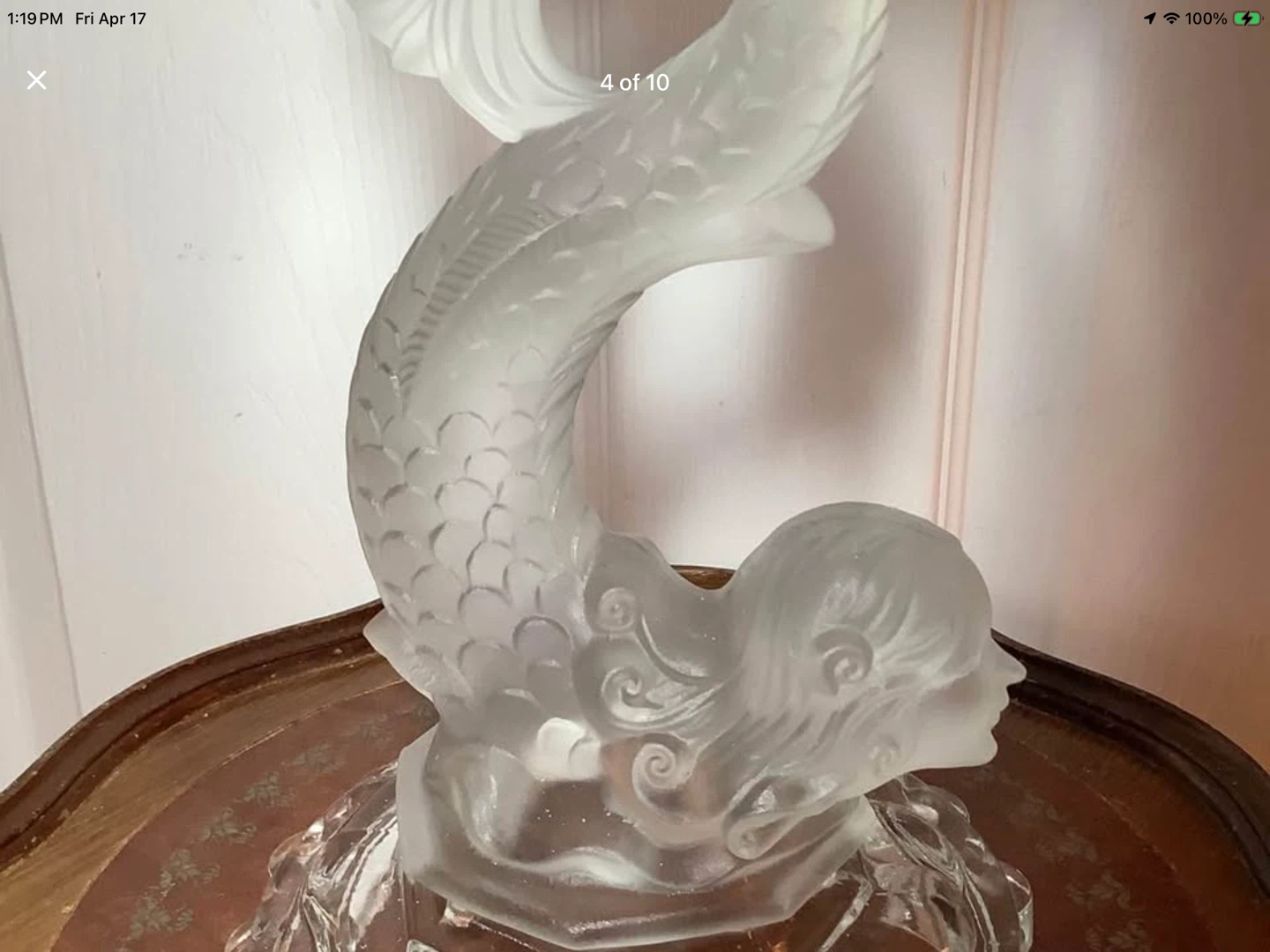 Antique Pressed Satin Glass Mermaid Candlestick 🐞 - photo 4