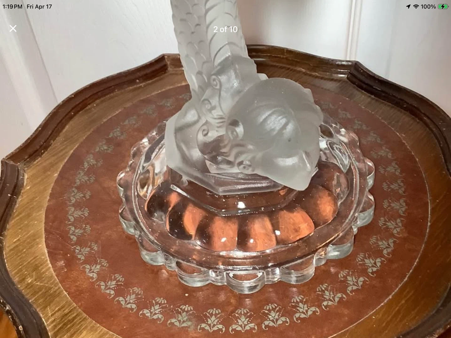 Antique Pressed Satin Glass Mermaid Candlestick 🐞 - photo 2