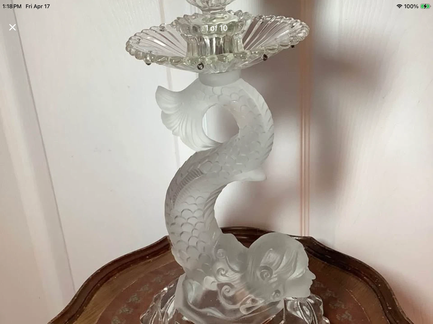 Antique Pressed Satin Glass Mermaid Candlestick 🐞