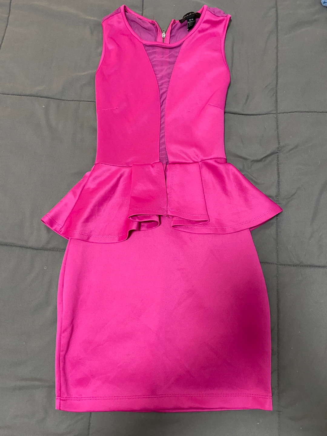 Hot Pink Peplum Dress with Sheer Illusion