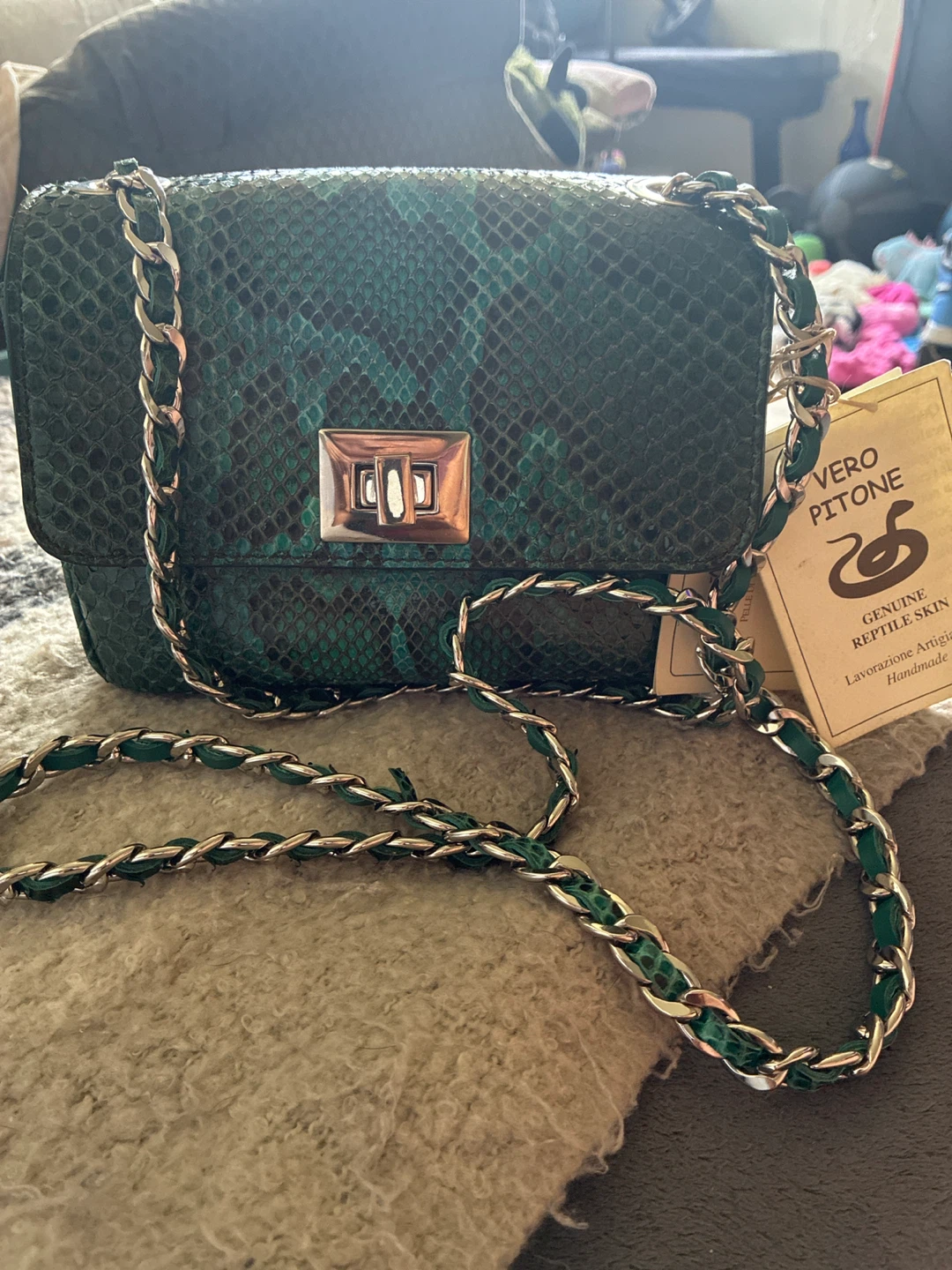 Tornabuoni Tuscany Green Snakeskin Chain Shoulder Bag - photo 3