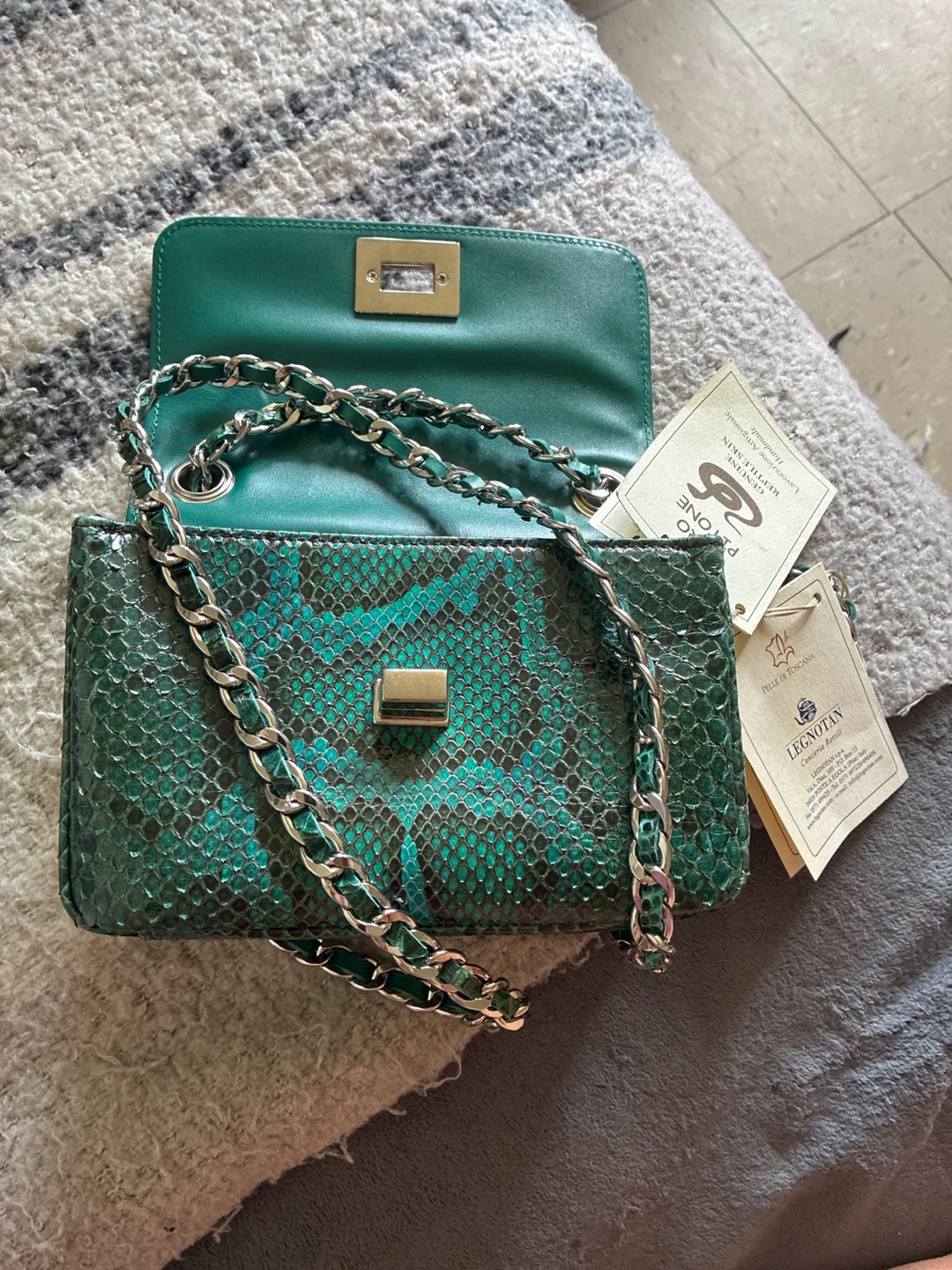 Tornabuoni Tuscany Green Snakeskin Chain Shoulder Bag - photo 2