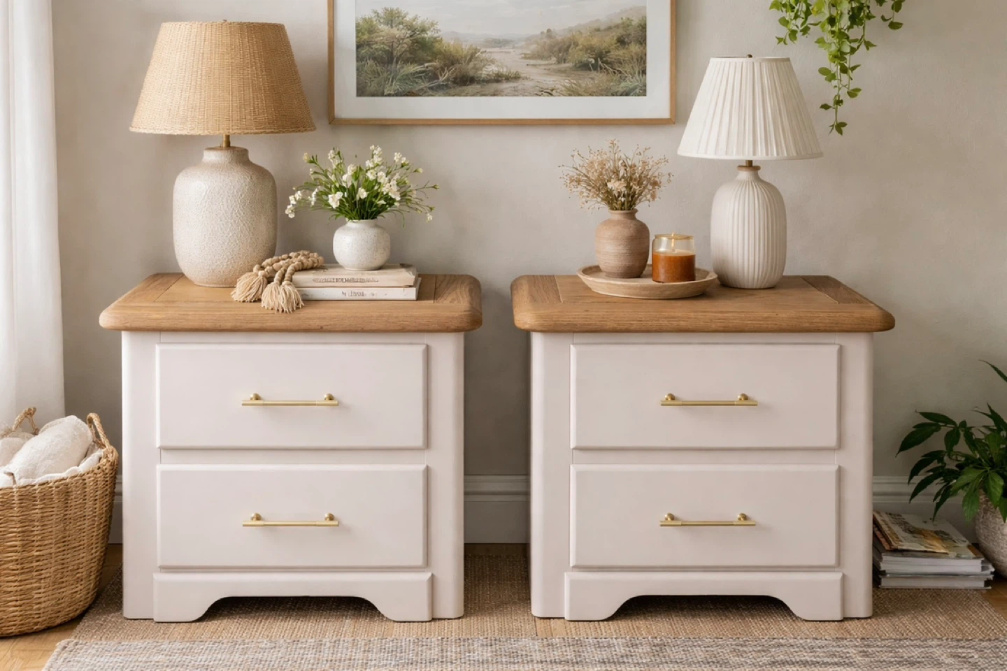 ✨ Soft Blush Nightstand Set – Solid Wood Stanley Pair✨