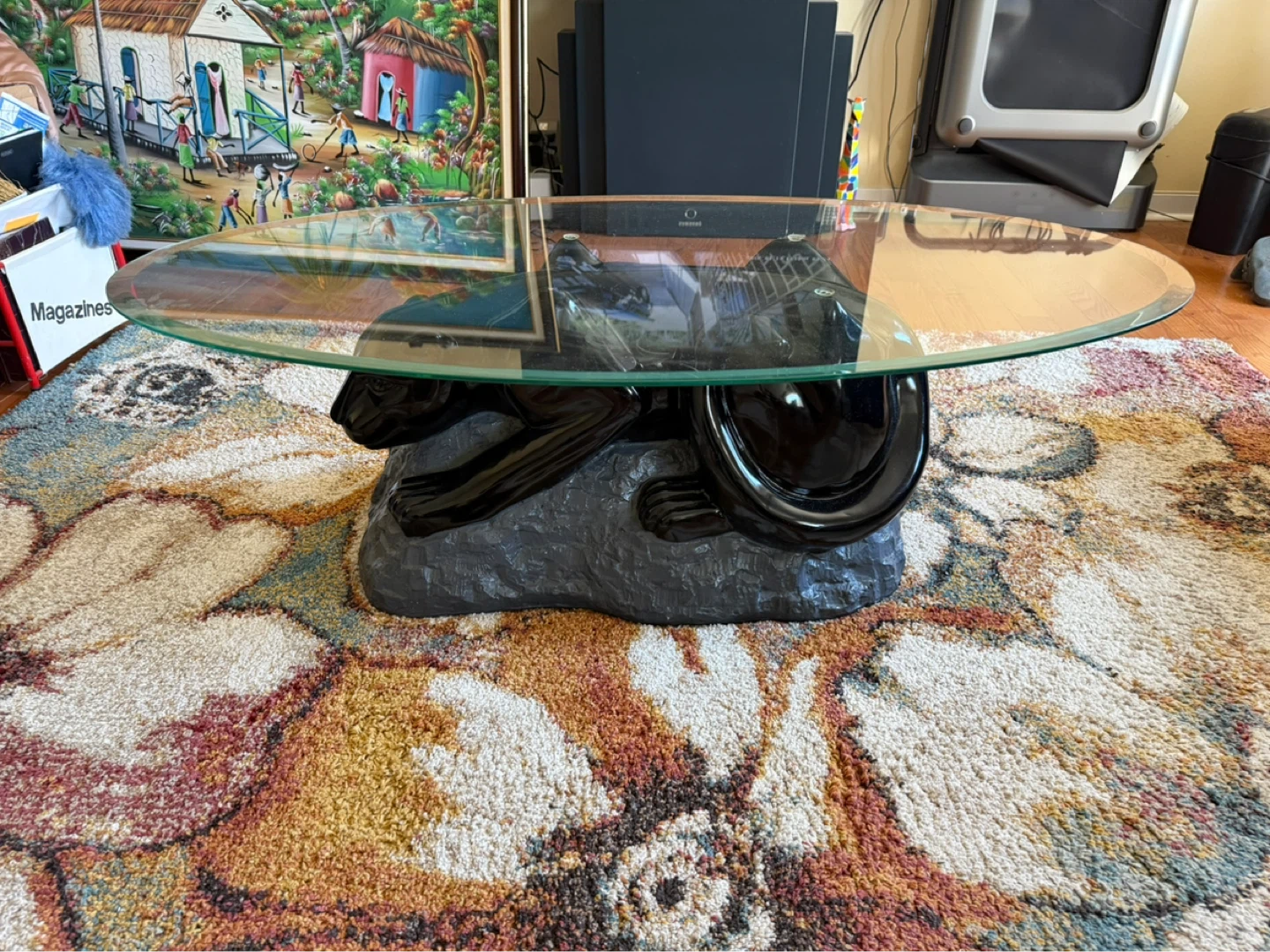 Glass Top Coffee Table with Black Panther Base - photo 2