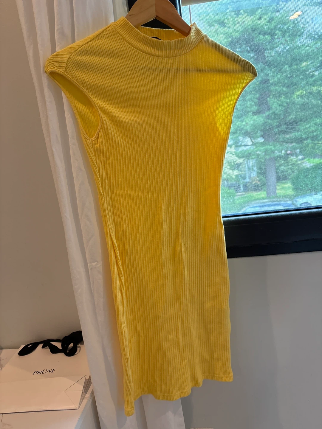 SHEIN Yellow Ribbed Mock Neck Mini Dress Size S